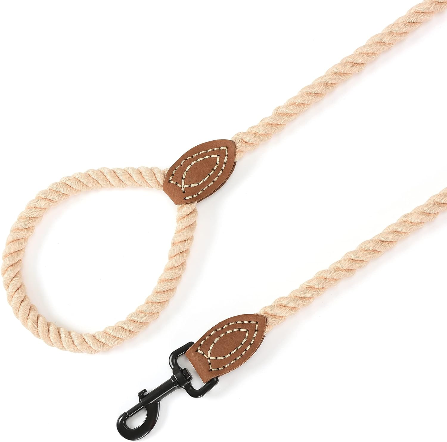 Premium Braided Cotton Dog Leash | Genuine Leather Trim & Heavy-Duty Metal Clasp | Everyday Walking & Training