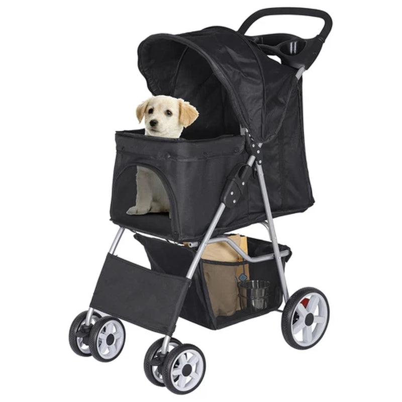 Premium Pet Stroller | Four-Wheel Comfort Carrier with Storage Basket for Dogs & Cats