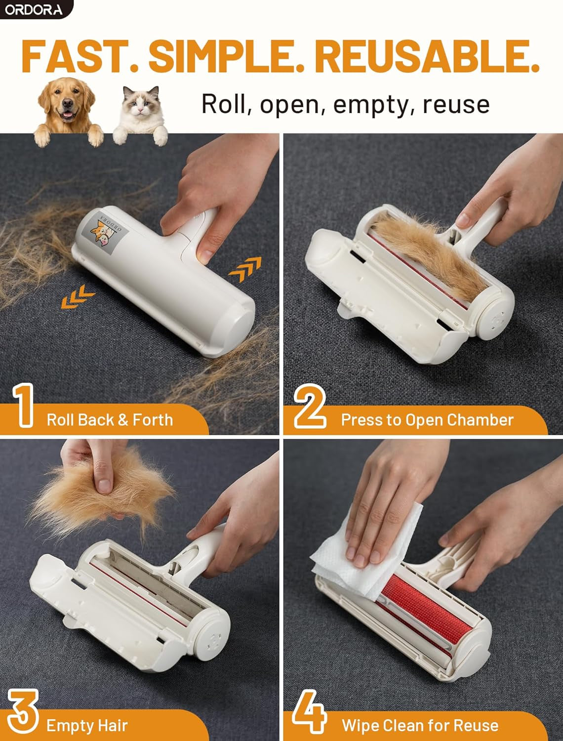 Premium Reusable Pet Hair Remover Roller | Eco-Friendly Lint & Fur Removal Tool | For Dogs, Cats, Furniture, Couches, Bedding & Car Interiors