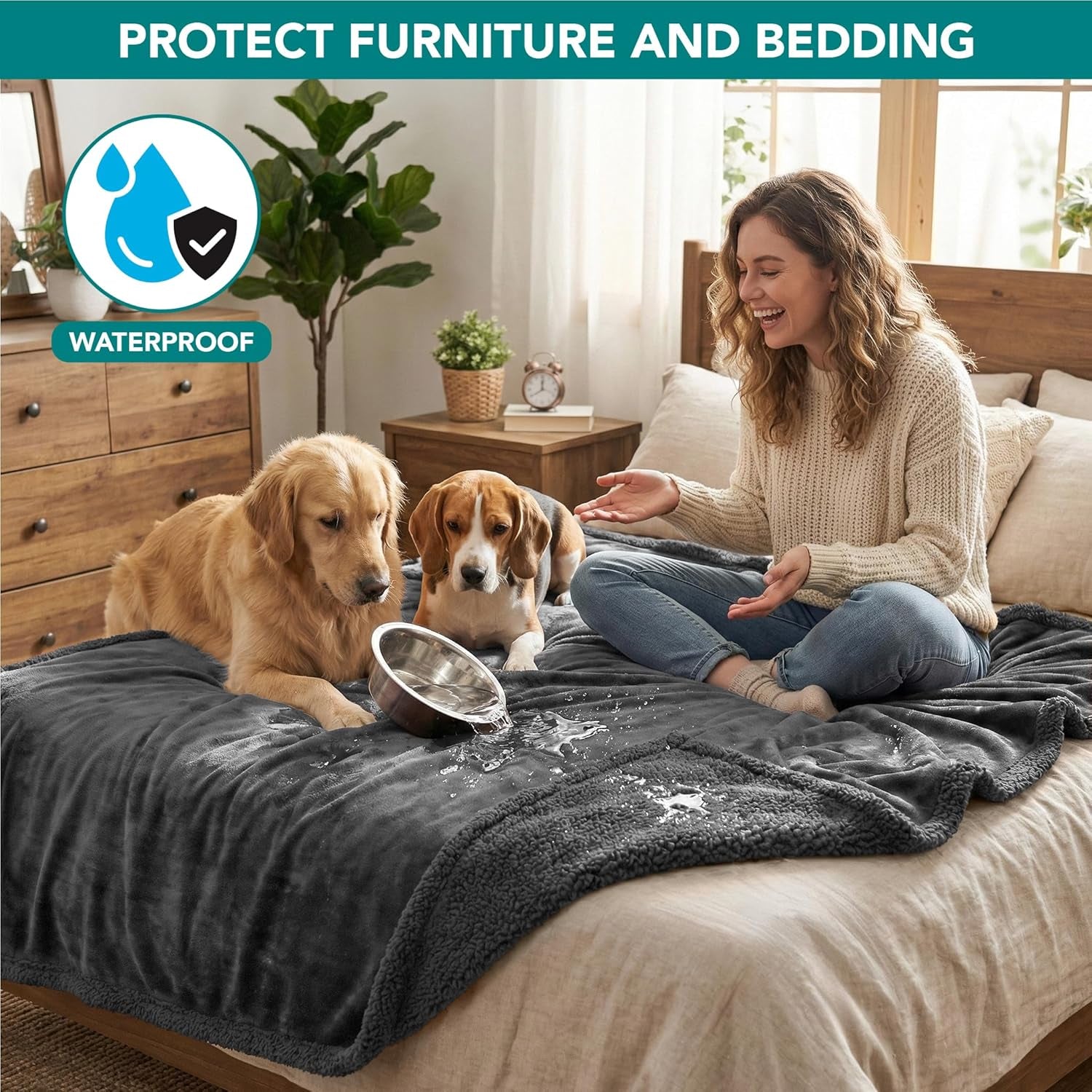 Luxury Sherpa Waterproof Pet Blanket | Reversible Couch & Bed Protector for Dogs & Cats