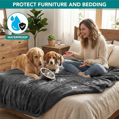 Luxury Sherpa Waterproof Pet Blanket | Reversible Couch & Bed Protector for Dogs & Cats