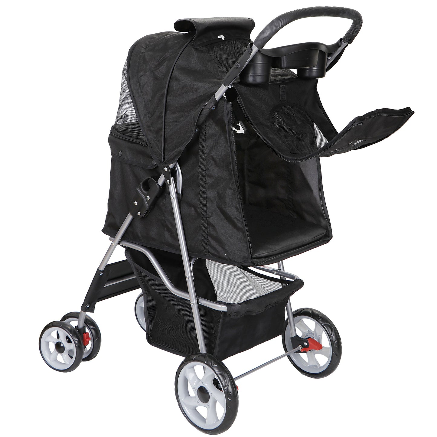 Premium Pet Stroller | Four-Wheel Comfort Carrier with Storage Basket for Dogs & Cats