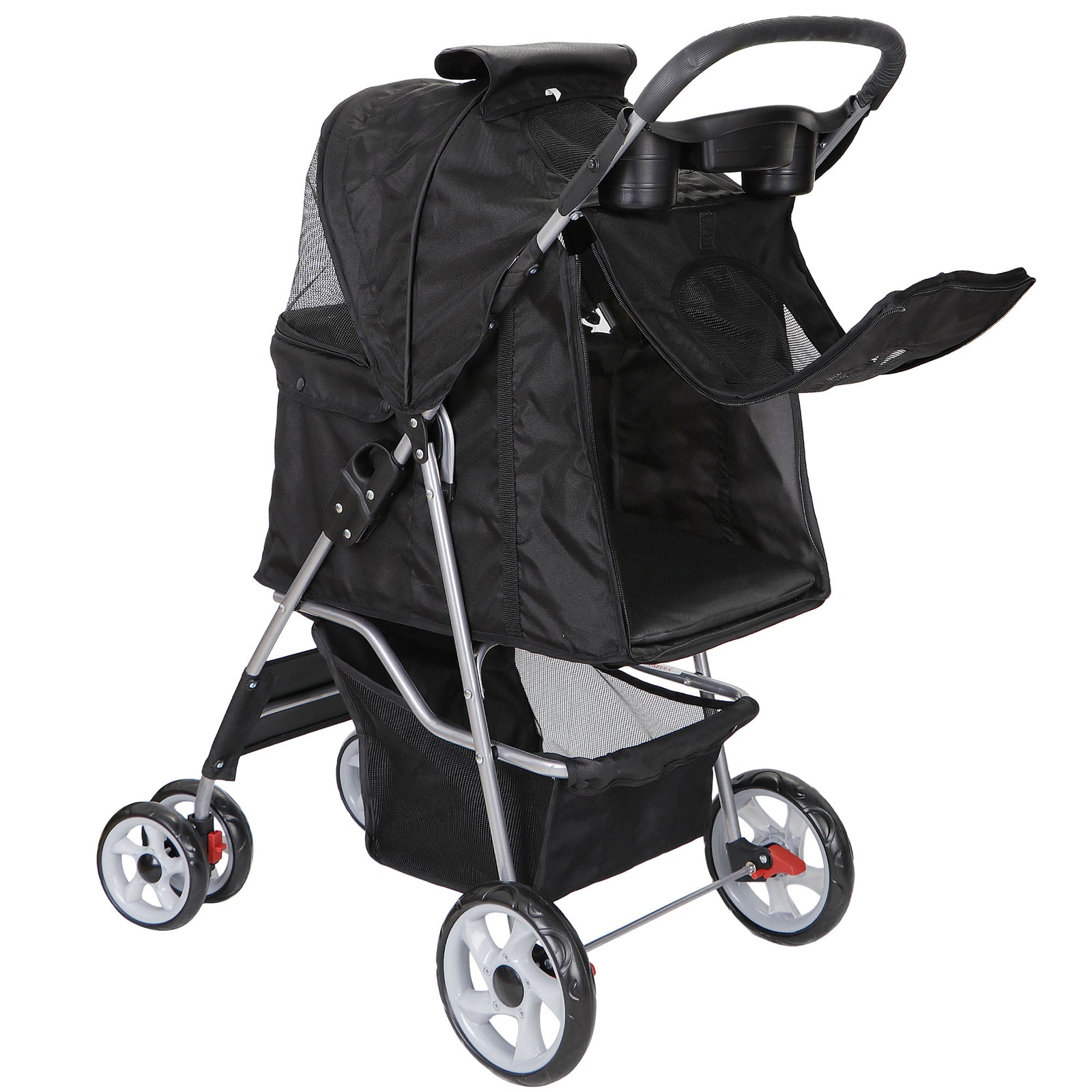 Premium Pet Stroller | Four-Wheel Comfort Carrier with Storage Basket for Dogs & Cats