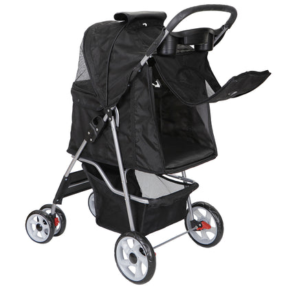 Premium Pet Stroller | Four-Wheel Comfort Carrier with Storage Basket for Dogs & Cats