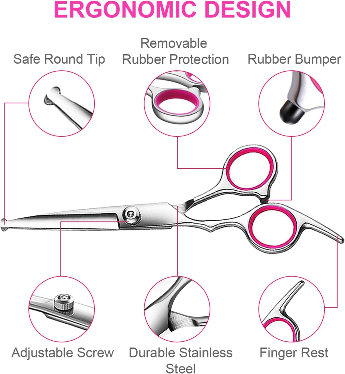 Professional Pet Grooming Scissors Kit | 5-Piece Stainless Steel Shears Set | For Dogs & Cats Home & Salon Grooming