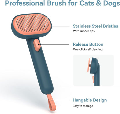 Premium Self-Cleaning Slicker Brush | Skin-Friendly Deshedding Grooming Tool | For Long & Short-Haired Dogs & Cats