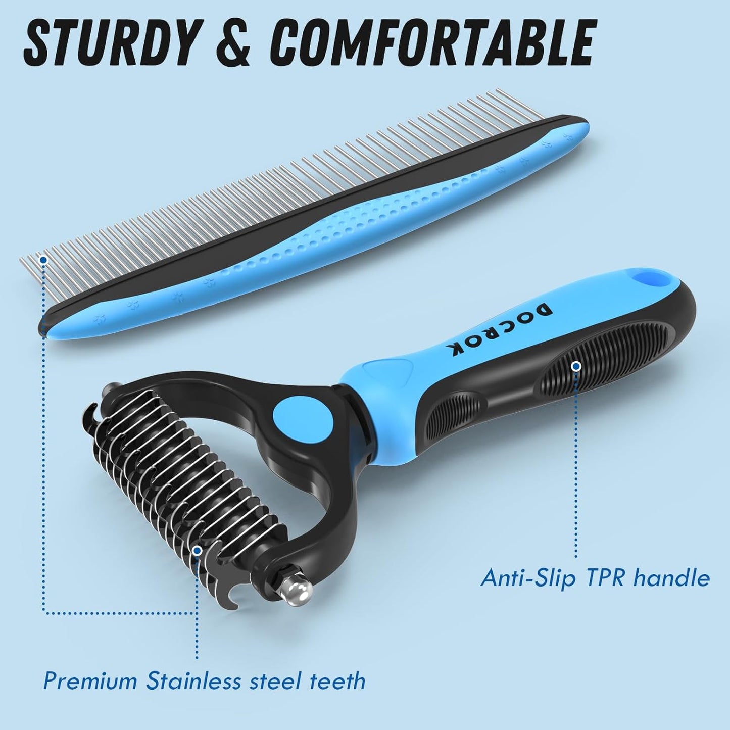 Premium Pet Grooming & Deshedding Kit | Dual Brush & Stainless Steel Detangling Comb | For Dogs & Cats with Long, Thick & Matted Fur