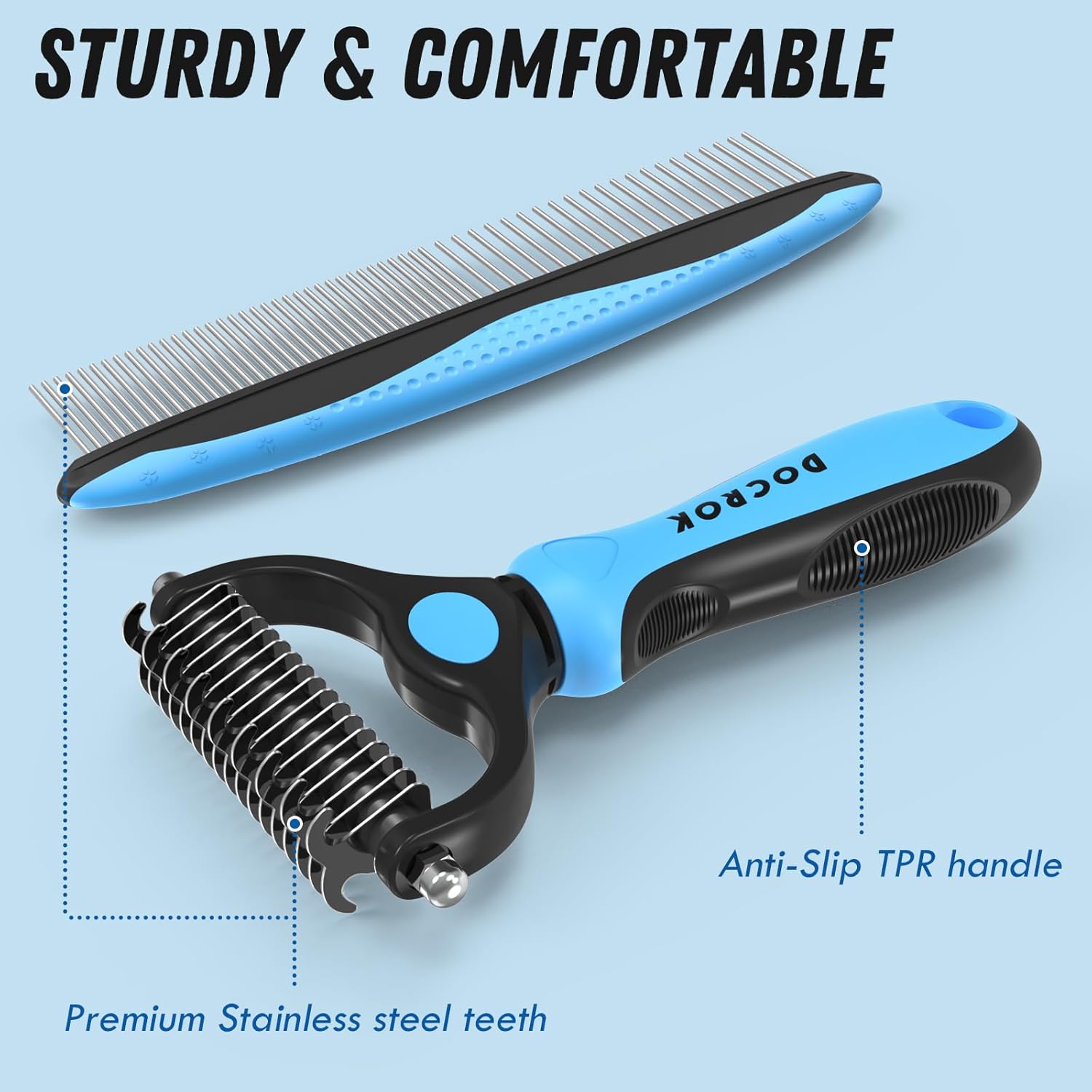 Premium Pet Grooming & Deshedding Kit | Dual Brush & Stainless Steel Detangling Comb | For Dogs & Cats with Long, Thick & Matted Fur