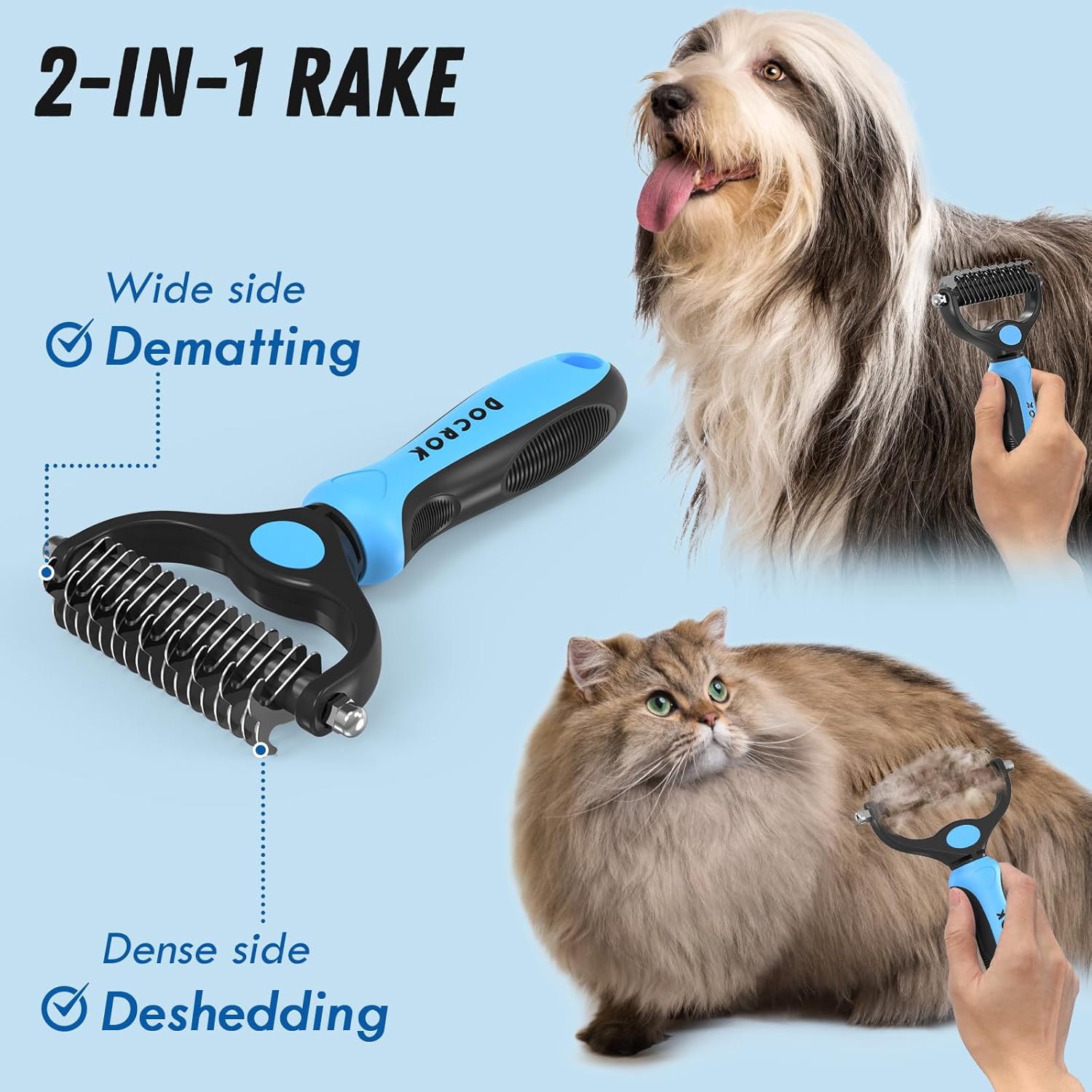 Premium Pet Grooming & Deshedding Kit | Dual Brush & Stainless Steel Detangling Comb | For Dogs & Cats with Long, Thick & Matted Fur