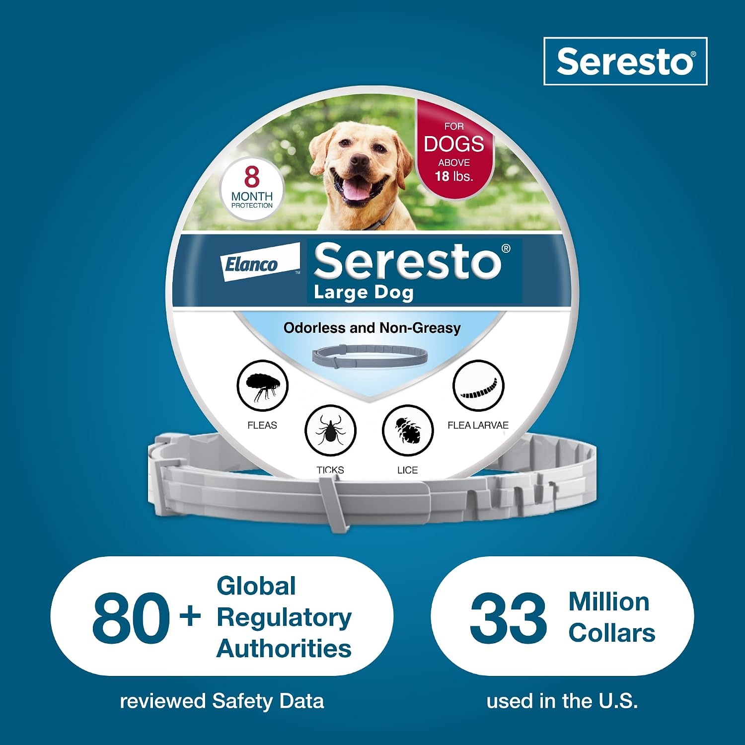 Seresto Flea & Tick Collar for Large Dogs | 8-Month Protection & Prevention | For Dogs Over 18 lbs