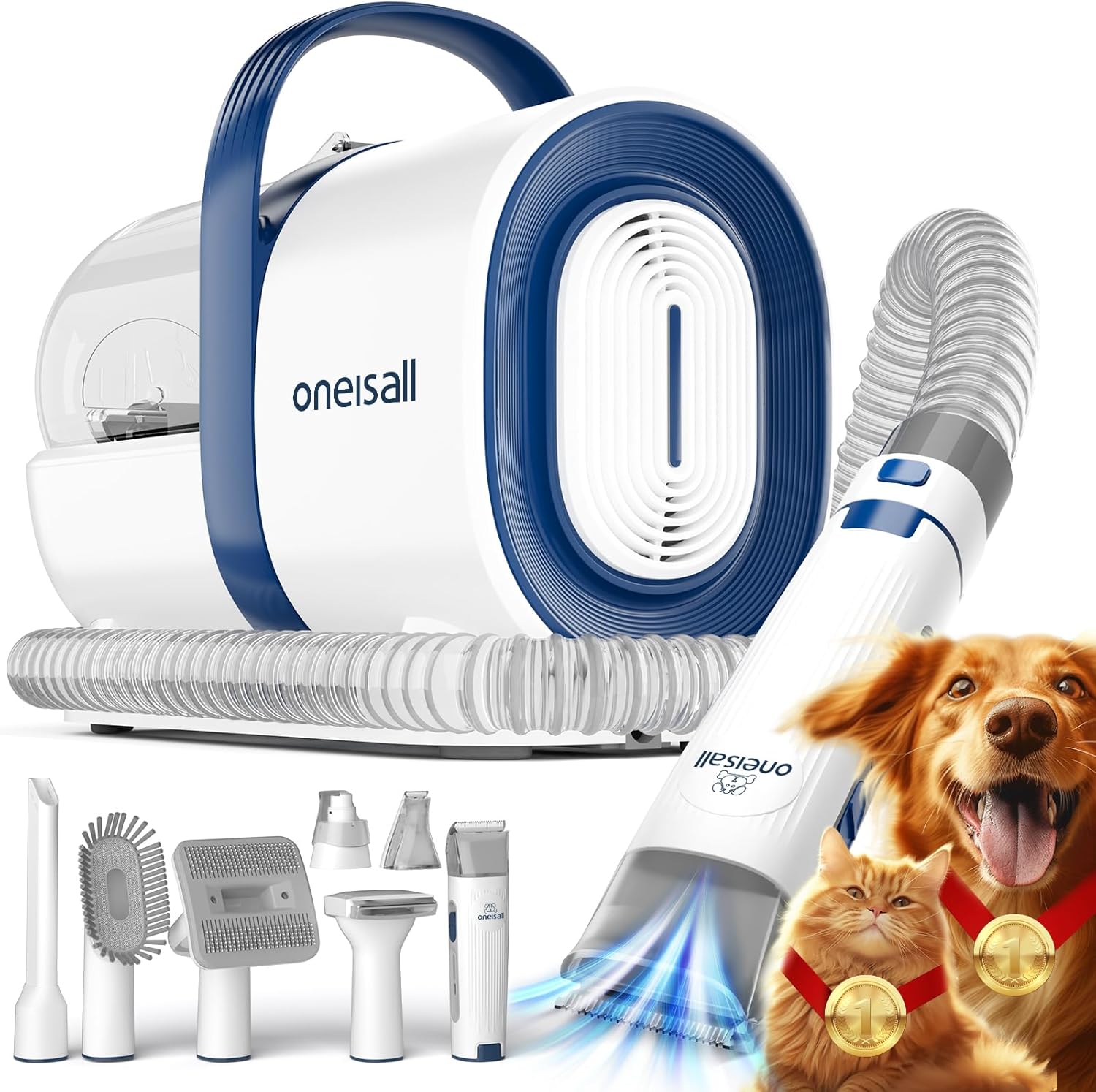 Professional 7-in-1 Pet Grooming Vacuum Kit for Dogs & Cats | Low-Noise Hair Clippers, Deshedding Brush & Nail Grinder | Powerful Grooming Vacuum with Large 1.5L Dust Cup