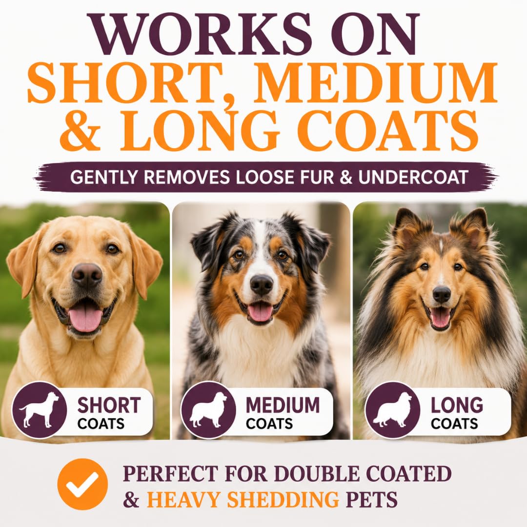 Premium Deshedding Dog Brush | Patented Grooming Tool for Short, Medium & Long Coats | 5-Inch Pet Hair Remover