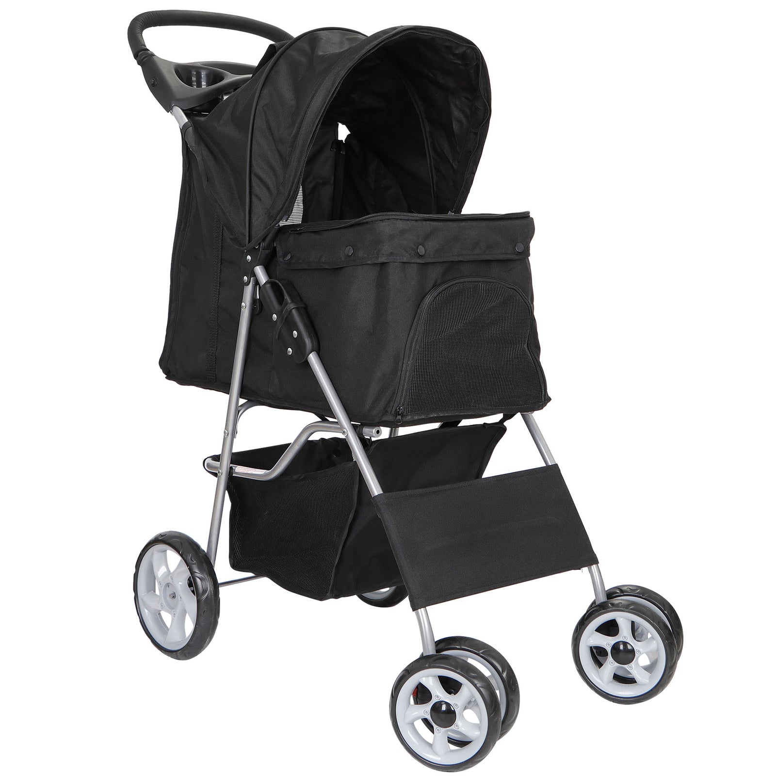 Premium Pet Stroller | Four-Wheel Comfort Carrier with Storage Basket for Dogs & Cats