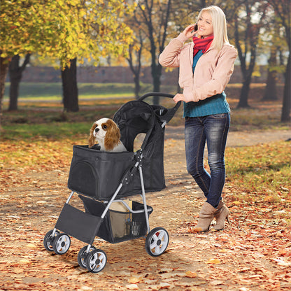 Premium Pet Stroller | Four-Wheel Comfort Carrier with Storage Basket for Dogs & Cats