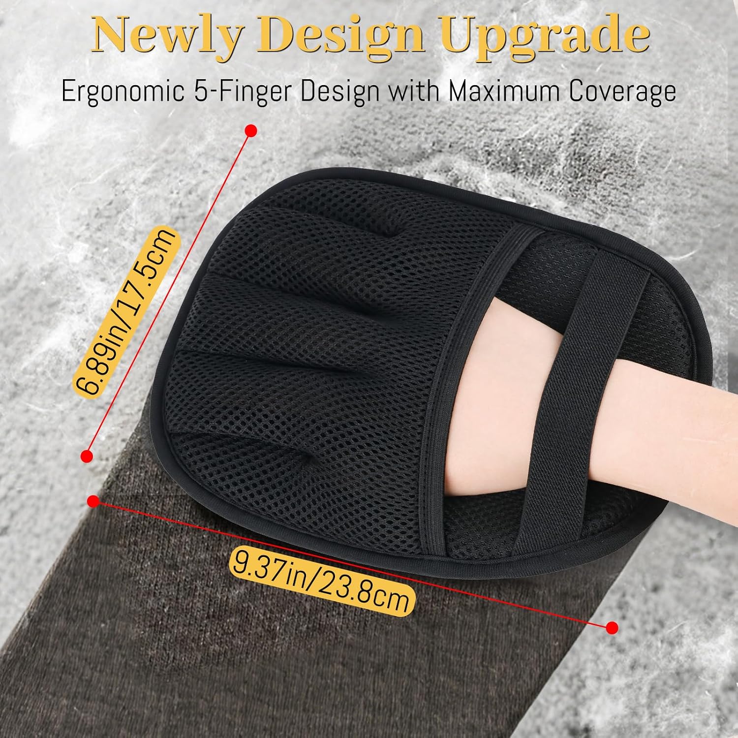 Premium Pet Hair Removal Grooming Glove | Reusable 5-Finger Deshedding Mitt | For Dogs, Cats, Furniture & Car Interiors