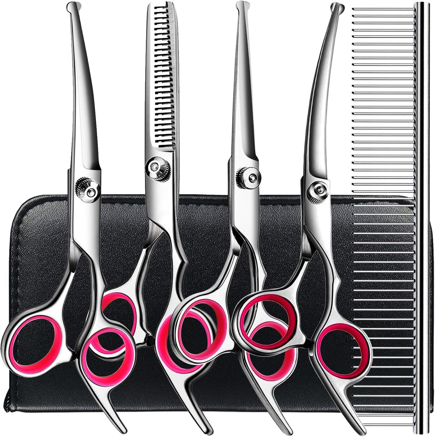 Professional Pet Grooming Scissors Kit | 5-Piece Stainless Steel Shears Set | For Dogs & Cats Home & Salon Grooming