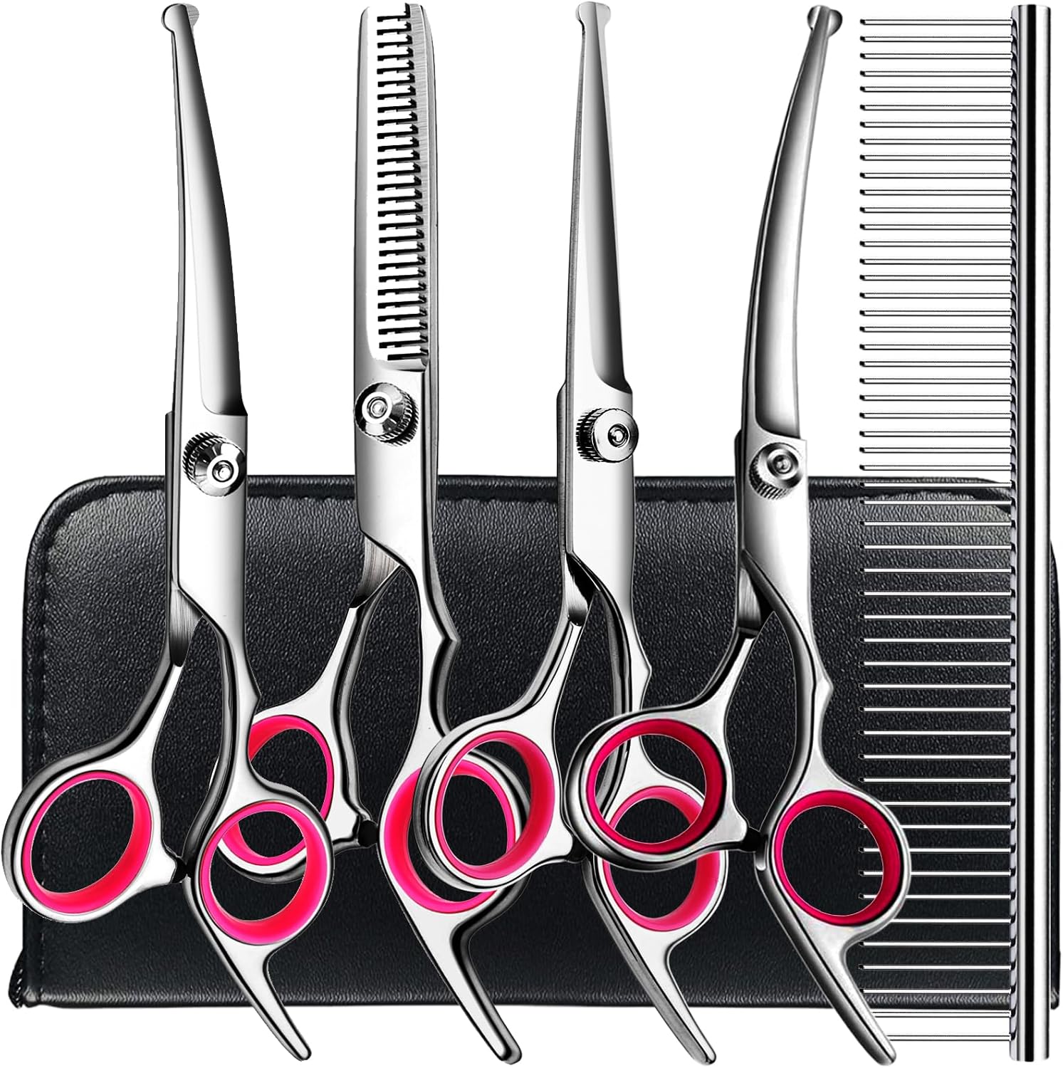 Professional Pet Grooming Scissors Kit | 5-Piece Stainless Steel Shears Set | For Dogs & Cats Home & Salon Grooming