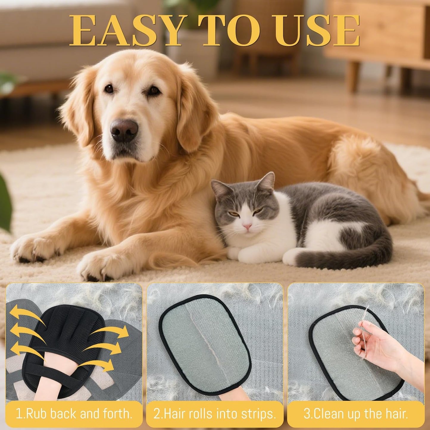 Premium Pet Hair Removal Grooming Glove | Reusable 5-Finger Deshedding Mitt | For Dogs, Cats, Furniture & Car Interiors