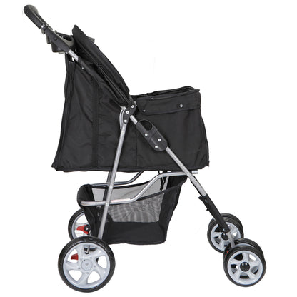 Premium Pet Stroller | Four-Wheel Comfort Carrier with Storage Basket for Dogs & Cats