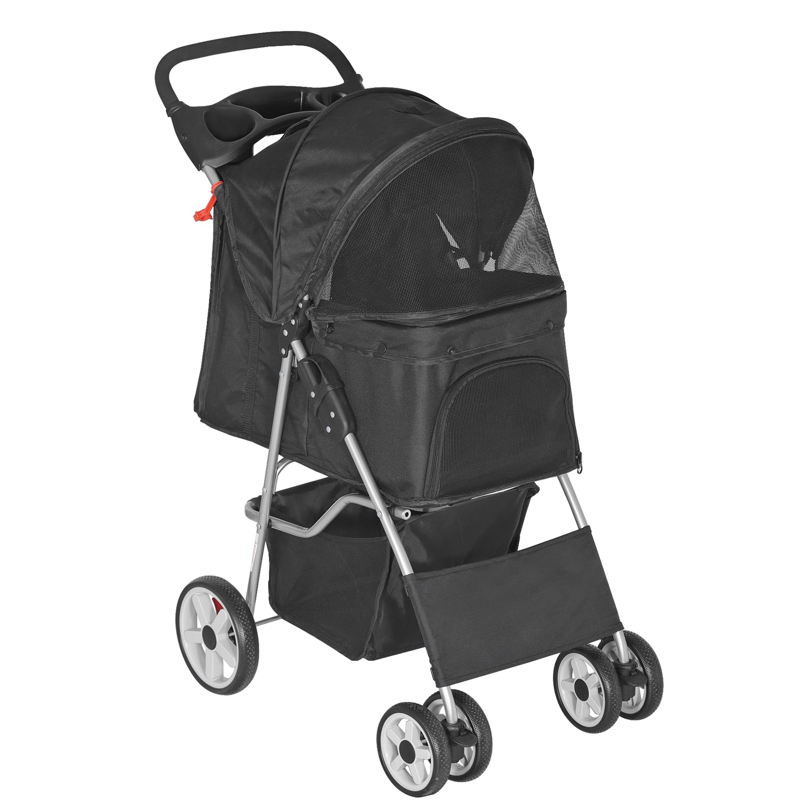 Premium Pet Stroller | Four-Wheel Comfort Carrier with Storage Basket for Dogs & Cats