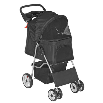 Premium Pet Stroller | Four-Wheel Comfort Carrier with Storage Basket for Dogs & Cats