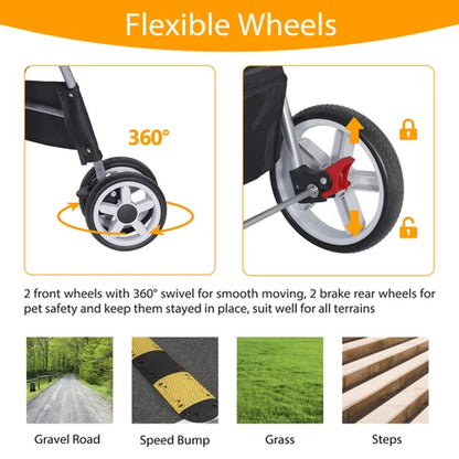 Premium Pet Stroller | Four-Wheel Comfort Carrier with Storage Basket for Dogs & Cats