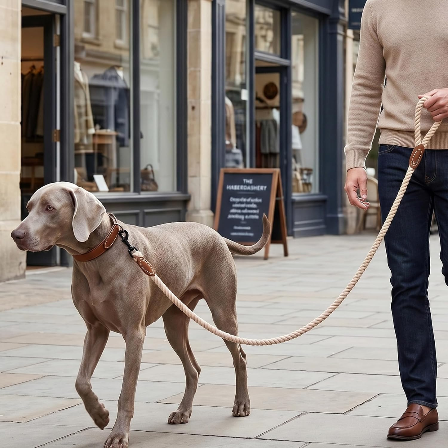 Premium Braided Cotton Dog Leash | Genuine Leather Trim & Heavy-Duty Metal Clasp | Everyday Walking & Training