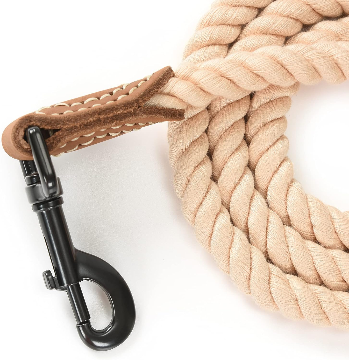 Premium Braided Cotton Dog Leash | Genuine Leather Trim & Heavy-Duty Metal Clasp | Everyday Walking & Training
