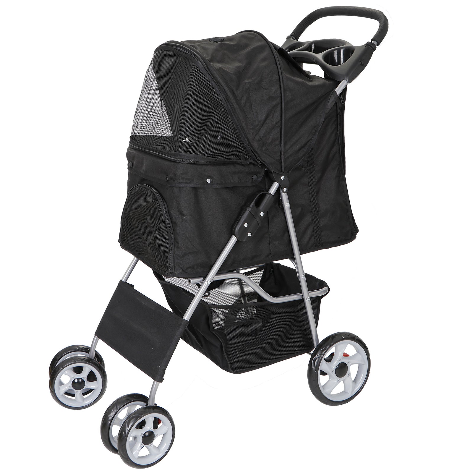 Premium Pet Stroller | Four-Wheel Comfort Carrier with Storage Basket for Dogs & Cats