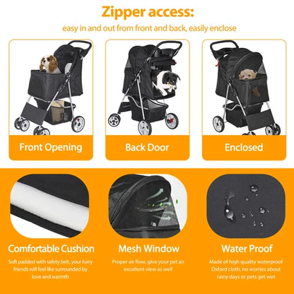 Premium Pet Stroller | Four-Wheel Comfort Carrier with Storage Basket for Dogs & Cats