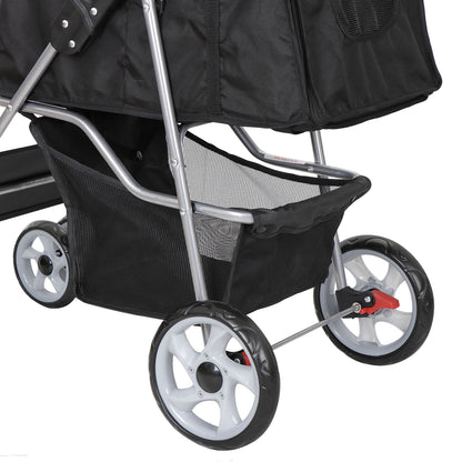 Premium Pet Stroller | Four-Wheel Comfort Carrier with Storage Basket for Dogs & Cats
