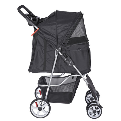 Premium Pet Stroller | Four-Wheel Comfort Carrier with Storage Basket for Dogs & Cats